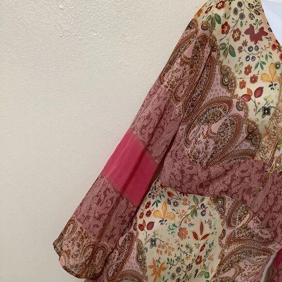 Clothing Co Bohemian Hippie Pink Paisley Patchwork Sheer Peasant Blouse Small - Picture 4 of 12